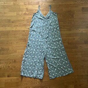 Natural Life Wide Leg Jumpsuit Boho Gray Blue White Floral Tank Overall V Neck